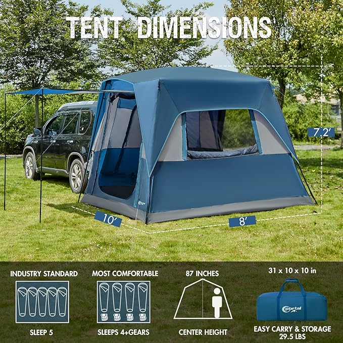 Portal 5-Person SUV Tent with Porch, 2-in-1 Car Camping Tent, Water-Resistant & Windproof, Trunk Tent for Travel & Outdoor Adventures