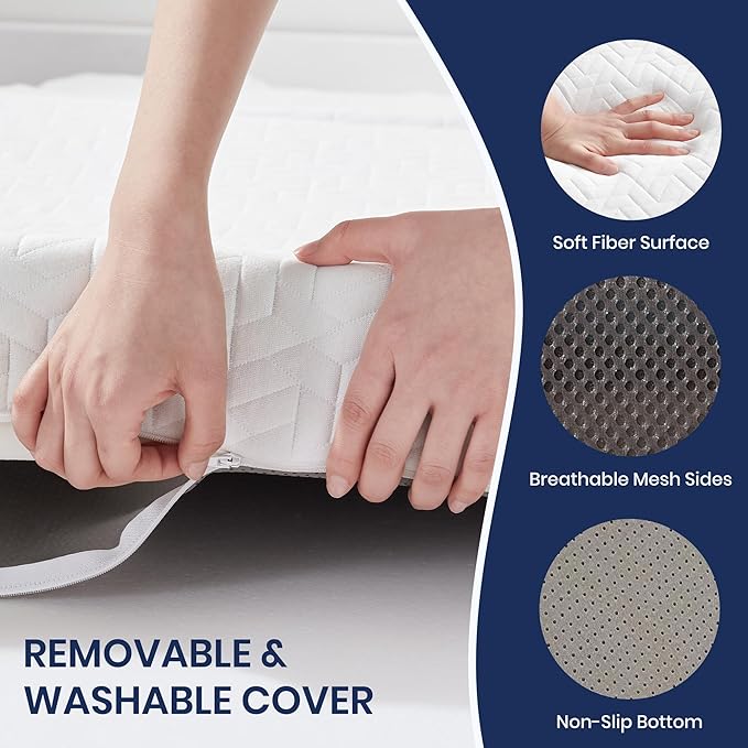 Hanherry 4 Inch Foldable Mattress Single Size, Tri-Folding Portable Memory Foam Topper Floor Bed with Storage Bag, Washable Cover for Travel, Camping, RV, Guest