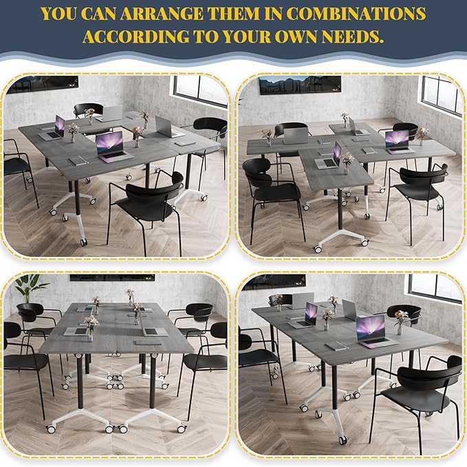 Folding Conference Table Flip-Top Rectangular Meeting/Training Table with Locking Casters,Mobile Nesting Design, 25mm E1 Scratch-Resistant Work Surface (4, 47.2 * 23.6 * 29.5 Inch)