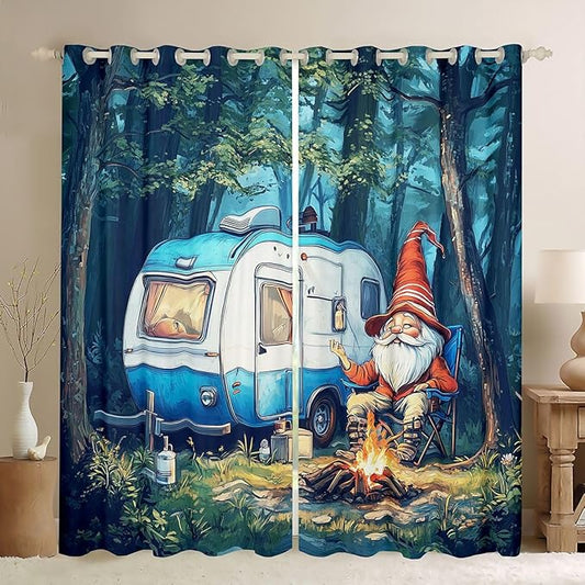 Erosebridal Happy Camping Window Curtains 42" Wx63 L Gnome Blackout Curtains for Bedroom Living Room,Rustic Camper Window Treatments Country Farmhouse Woodland Tree Drapes Decor 2 Panels