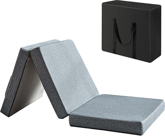 BDEUS Tri-Fold 4" Memory Foam Mattress Twin Size Portable Bed, Foldable Floor Mat for Adults & Kids, Washable CertiPUR-US Certified Cover, Lightweight for Travel/Camping/Yoga