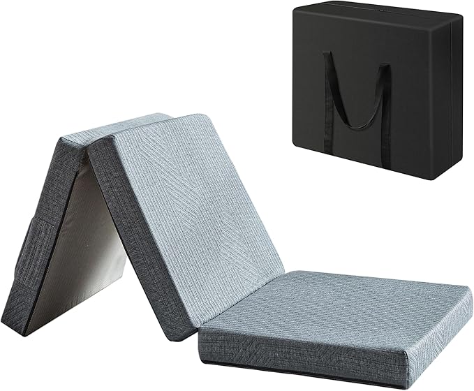 BDEUS Tri-Fold 4" Memory Foam Mattress Queen Size Portable Bed, Foldable Floor Mat for Adults & Kids, Washable CertiPUR-US Certified Cover, Lightweight for Travel/Camping/Yoga