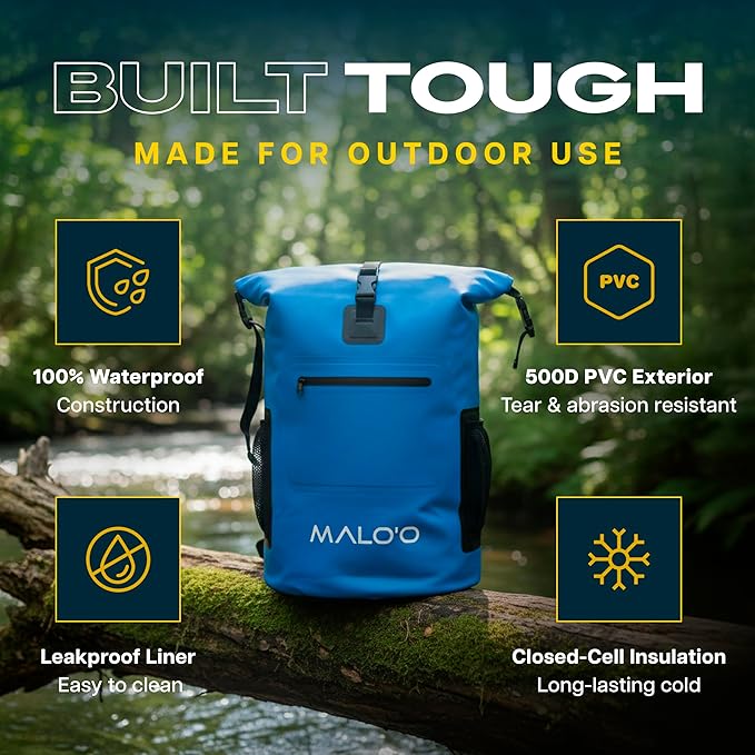 Malo’o Pro Adventure Insulated Backpack Cooler, Leakproof Soft Cooler Backpack for Camping, Fishing, Hiking, Kayaking, Beach