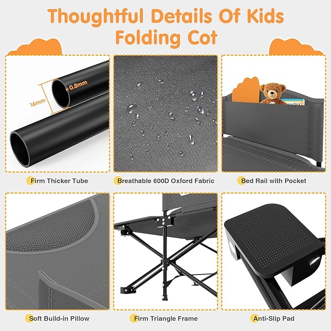 Suteck Kids Camping Cot, Comfortable Toddler Cot Bed Easy to Store and Use, Portable Sleeping Cot with Guardrail, Lightweight Bed for Outdoor Indoor Home