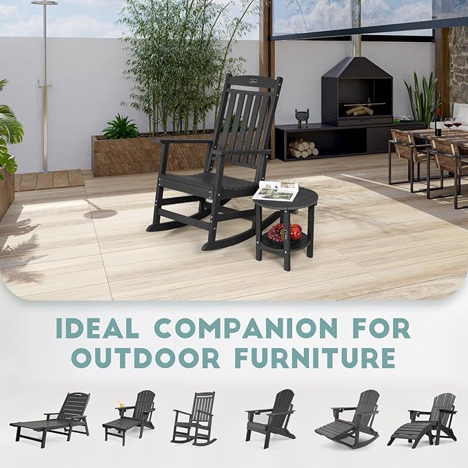 FUNBERRY Outdoor Adirondack Side Table, 2-Tier Patio End Tables, HDPE All Weather for Outside