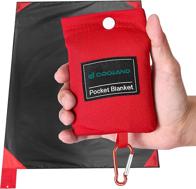Odoland Beach Blanket Picnic Blanket, 43" x 63" SandProof Waterproof Outdoor Pocket Blanket with Portable Bag, Foldable Lightweight Sand Free Quick Drying Beach Mat for Hiking Camping Travel, Black