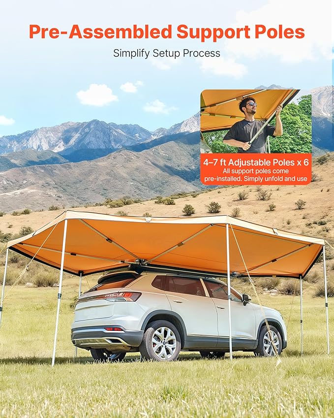VEVOR 270 Degree Awning, 133 sq.ft Driver Side Vehicle Awning, Waterproof UV50+ Car Side Awnings with Carry Bag, All-Weather Free-Standing Overland Awnings Car Shelter for SUV Van Truck Camping
