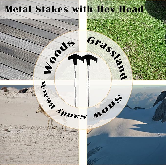 20 Pack Screw in Tent Stakes, 8 Inch Heavy Duty Ground Anchors with Hex Head Drillable Tent Pegs Camping Stakes for Patio, Garden, Canopies, Grassland, Outdoor (Black)
