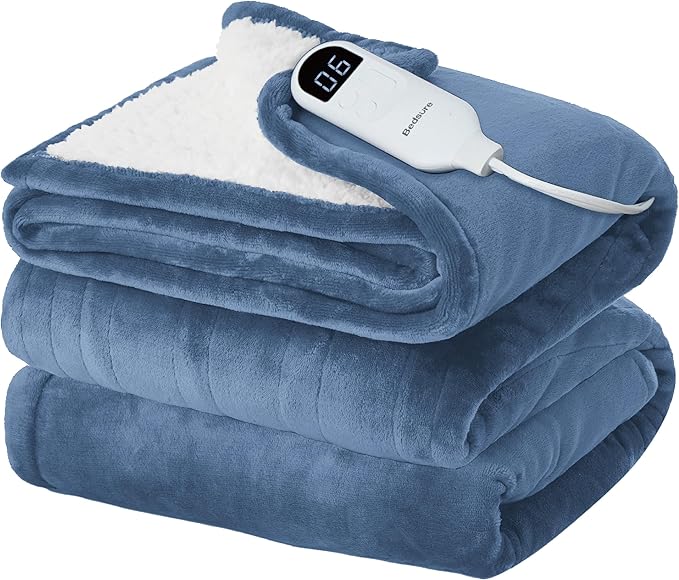 Bedsure Electric Blanket Twin - Soft Flannel Heated Blanket, Fast Heating with 10 Time Settings & 6 Heat Settings, Warm Gift for Grandma (62x84 inches, Blue)