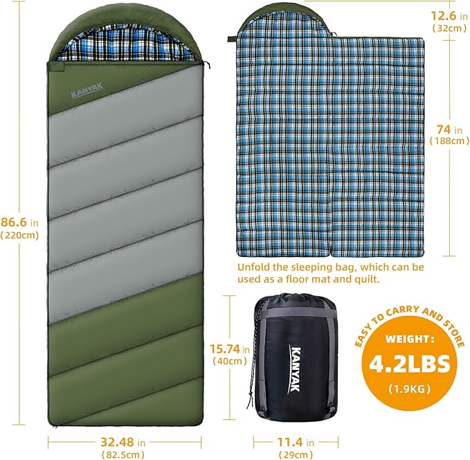 Cotton Flannel Liner Sleeping Bag for Adults Teens Kids, Cold Weather & Warm, 3 Seasons, Lightweight Compact Camping Essentials Equipment, Hiking, Outdoor, Travel