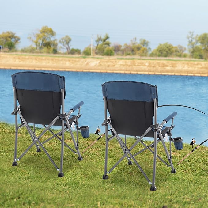 Fishing Chair Camping Chairs Foldable Lawn Beach Portable Campact Chair with Side Pockets and Cup Holder for Adults