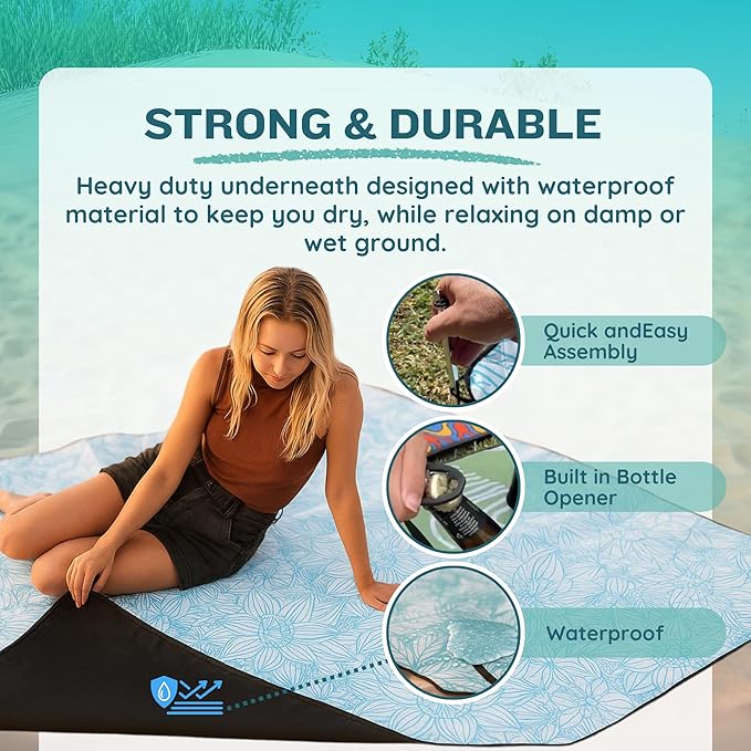 Nakie Picnic Blanket - Extra Large, Waterproof, Machine Washable, Easy Storage. Perfect for Camping, Picnics & Outdoor, Children by The Beach or Playing with Dog, 78inch x 78inch (Floating Lotus)
