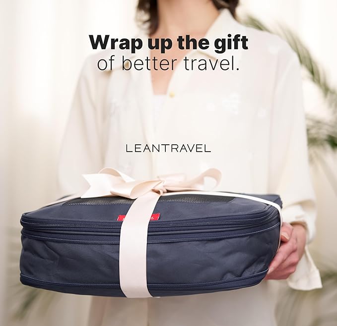 LeanTravel Premium Compression Packing Cubes for Travel - Luggage Organizers with Double Zipper - Sturdy Bags for Suitcase (3-Pack, Navy Blue)