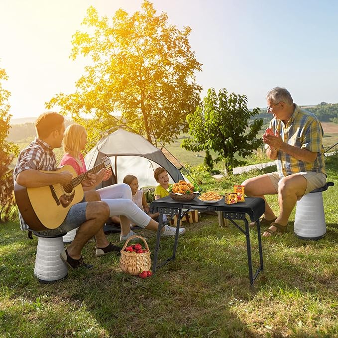 Tangkula 3 Piece Camping Set, Folding Table with 2 Collapsible LED Stools, Carry Handle, Portable & Lightweight for Outdoor Hiking Camp Picnic Fishing