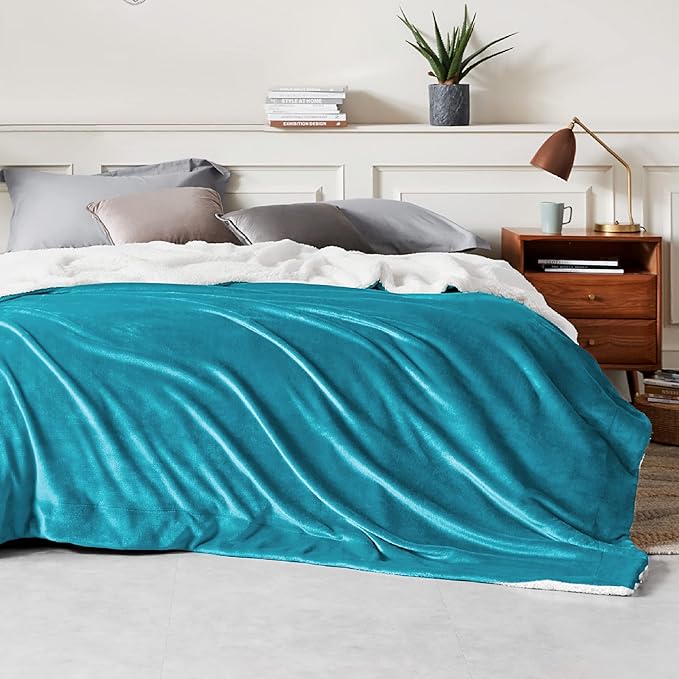 Bedsure GentleSoft Sherpa Fleece Blankets Queen Size for Bed - Thick and Warm, Soft Fuzzy Plush Queen Blanket for Winter, Teal, 90x90 Inches