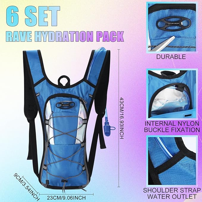 Chunful 6 Pack Running Hydration Backpack Lightweight Water Backpack Essential for Festivals Rave Hydration Pack with 2L Hiking Water Bladder for Adult Running Cycling Climbing Hiking