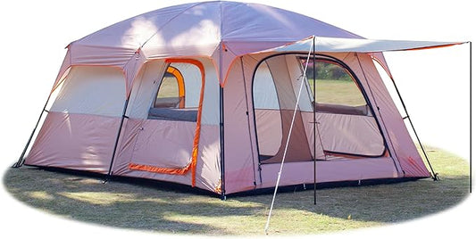 KTT Extra Large Tent 6-10-12-14 Person(Style-B),Family Cabin Tents,2 Rooms,3 Doors and 3 Windows with Mesh,Straight Wall,Waterproof,Double Layer,Big Tent for Outdoor,Picnic,Camping,Family Gathering