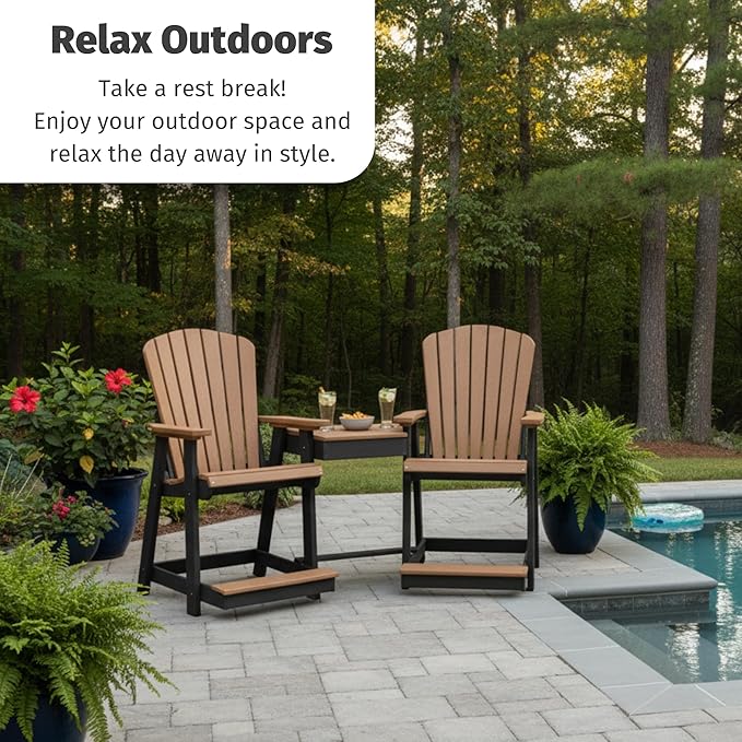 DutchCrafters Plastic Poly Outdoor Bistro Set with 2 Chairs and Attached Center Table, 3 Piece Patio Furniture Set - Amish Made in USA (White & Blue)