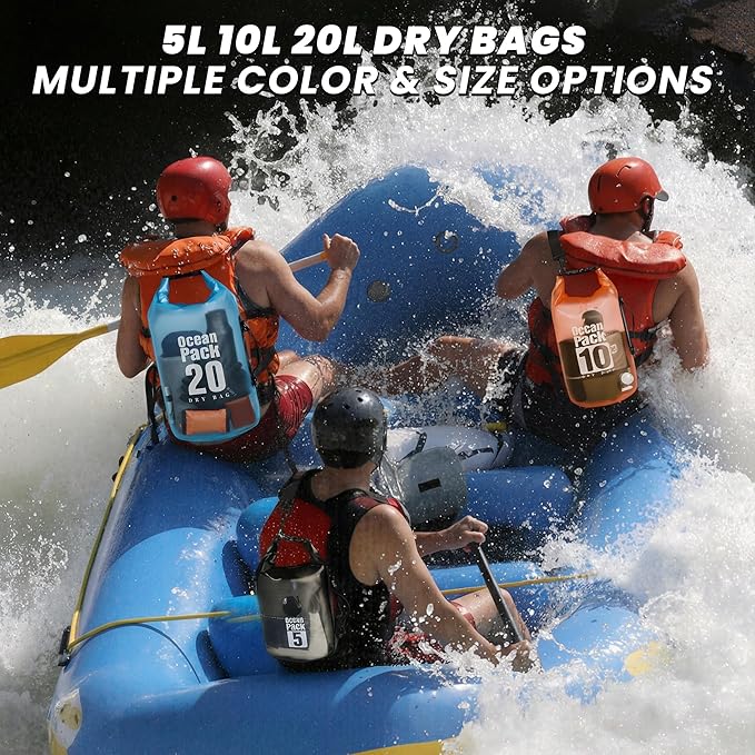 Dry Bag Waterproof for Men Women, 5L Lightweight Roll Top Dry Sack with Waterproof Phone Case and Emergency Whistle, for Kayaking Swimming Boating Paddle Board Fishing Beach Hiking Camping