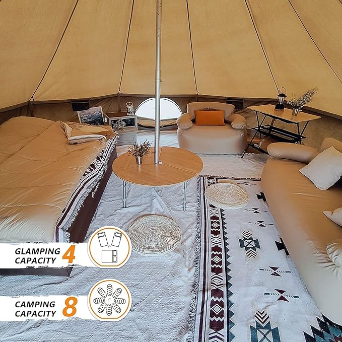 KingCamp Khan Canvas Bell Tent 16.4ft for Camping, Glamping, with 2 Room Camping Shower Tent