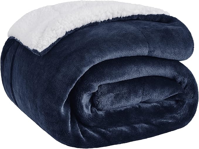 Bedsure GentleSoft Sherpa Fleece Throw Blanket for Couch - Thick and Warm, Soft Fuzzy Plush Throw Blanket for Winter, Navy, 50x60 Inches