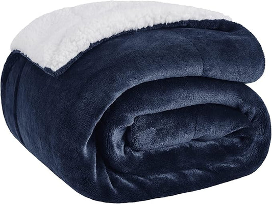 Bedsure GentleSoft Sherpa Fleece Throw Blanket for Couch - Thick and Warm, Soft Fuzzy Plush Throw Blanket for Winter, Navy, 50x60 Inches