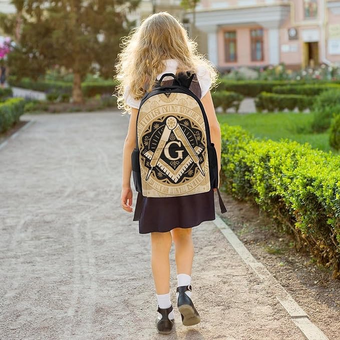 Daypack Backpack Anti-Theft Multipurpose Big Capacity Bookbag, Gold Freemason Freemasonry Masonic Art Business Computer Bag With Side Pockets