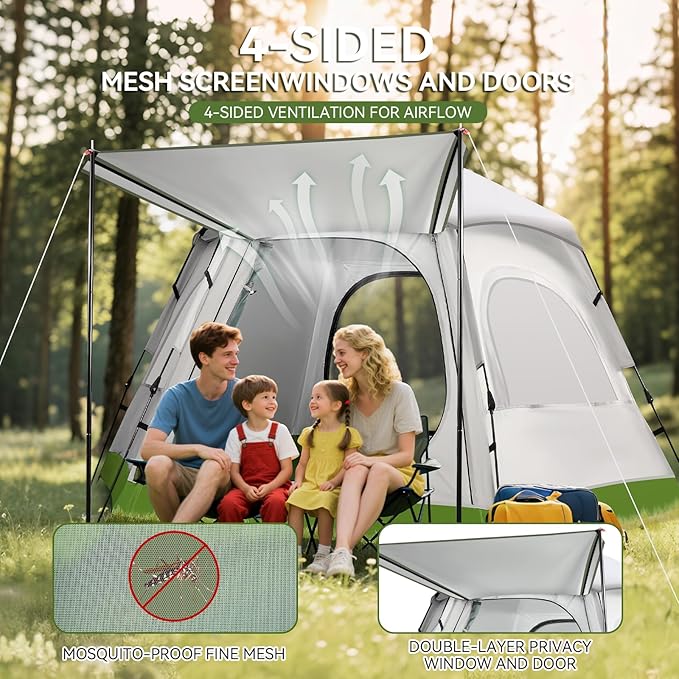 Camping Tent - 2/3/4 Person Instant Tent Easy Pop Up Tents for with Removable Rainfly, 60 Seconds Easy Setup Tent, Automatic,Waterproof Camping shelter Portablefor Camping Hiking Traveling