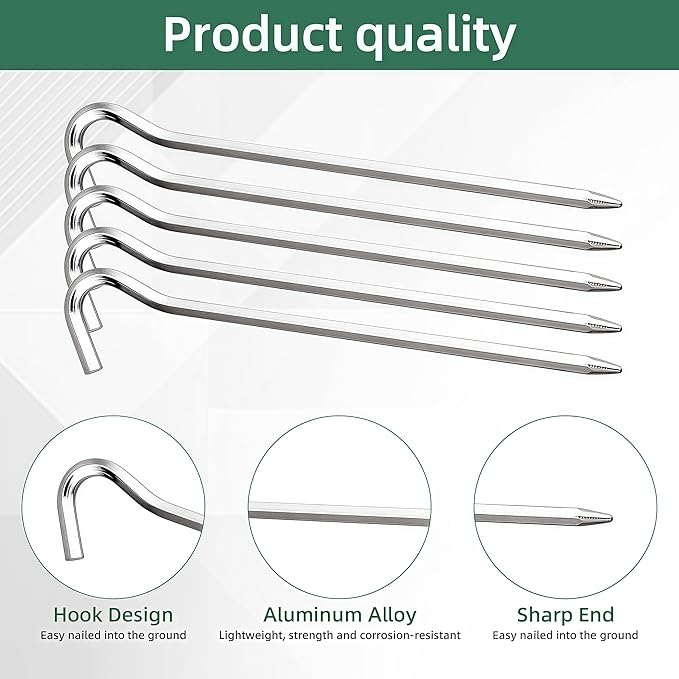 15pcs Tent Stakes, 7 Inch Aluminum Alloy Tent Pegs Tarp Camping Stakes Garden Edging Fence Hooks, Landscape Pins for Outdoor Camping, Gardening, Hiking