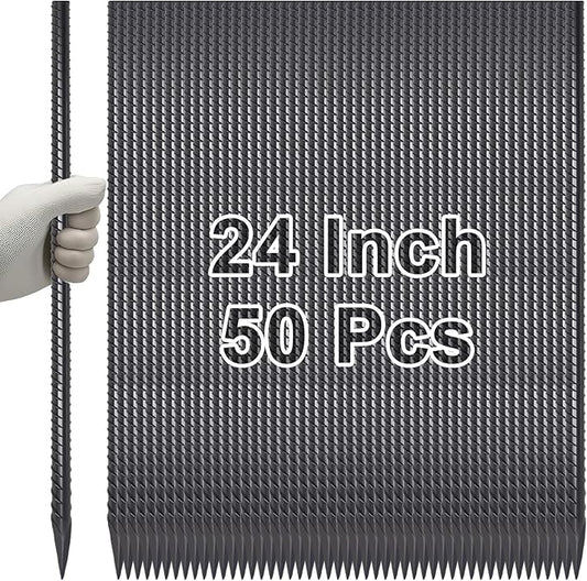 VVOKGO Rebar Stakes 24 Inch Ground Straight Concrete Form Stakes Heavy Duty (50pcs), 3/8" Diameter Metal Steel Spikes Anchors with Chisel Point End for Plant Support, Garden Border,Landscape Edging
