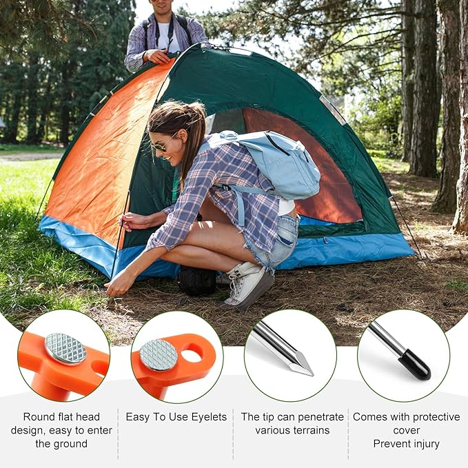 10PCS Tent Stakes Heavy Duty,7.1Inch Tent Pegs Non-Rust Metal Camping Stakes,Ground Stakes Tent Spikes Camping,Hiking Orange