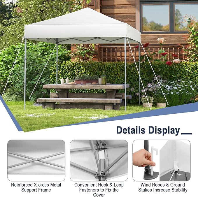 6.6 x 6.6 Ft Pop Up Canopy, 1 Person Instant Setup Canopy Tent with Push Center Lock, 8 Stakes, 4 Ropes & Carrying Bag, Portable Easy Up Gazebo Shelter for Outdoor Camp, Beach, Patio & Party
