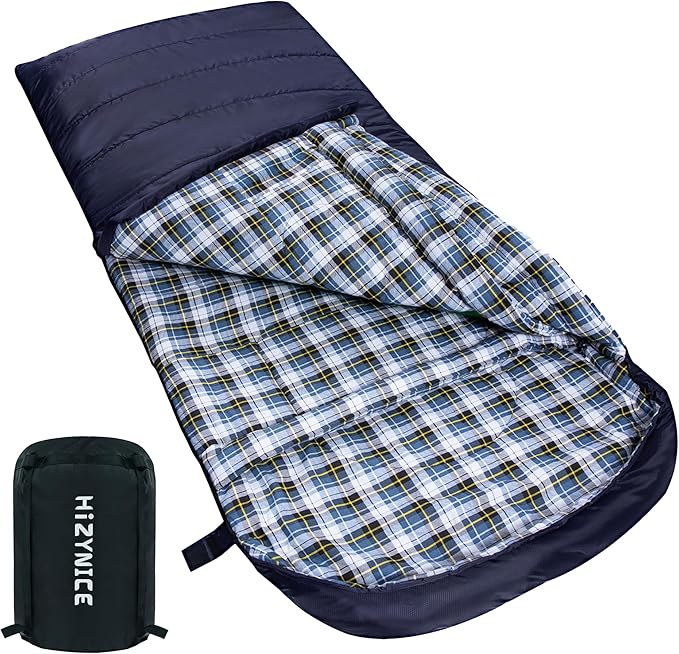 Cold Weather Sleeping Bag 100% Cotton Flannel XXL for Adults Big and Tall,Free Compression Sack