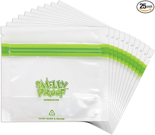 Smelly Proof 25 x Expandable Stand-Up & Fill REUSABLE Food Storage Bags, US Made, NO PEVA & BPA FREE, Reusable Freezer Bags, Dishwasher-Safe, Clear 3 mils STAND & FILL 4" x 3" - 25pk