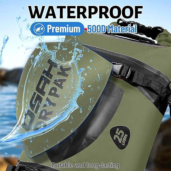 25L Waterproof Dry Bag - Motorcycle Luggage Tail Bag with Straps for Back Seat, Roll Top Lightweight Waterproof Backpack Sack for Travel, Swimming, Boating, Kayaking, Camping and Beach