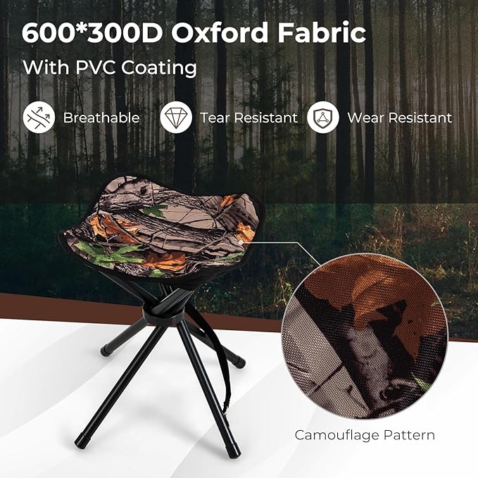 Tangkula 2 Pack Camouflage Hunting Stool, Heavy-Duty 4 Legged Folding Stool with Carrying Strap, Lightweight Portable for Hunting, Fishing, Hiking, Backpacking