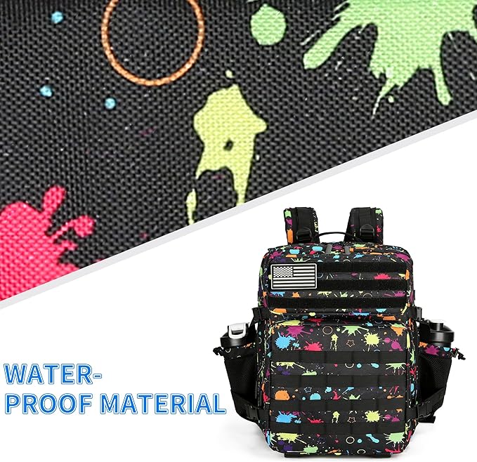 25L/45L Tactical Backpack Military Tactical Backpack Heavy Duty Molle Assault Pack for Work Gym Outdoors (1.0 25L-fluorescent tie dye, Small)