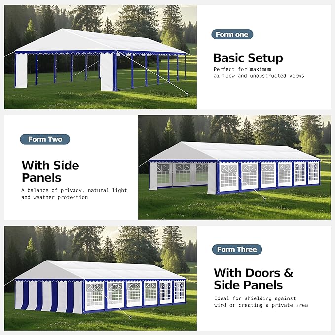 MFSTUDIO 20'x40' Party Tent, Outdoor Heavy Duty Party Tents with Removable Sidewalls, Large Canopy Tent Shelter for Outdoor Events Wedding Birthday, Blue