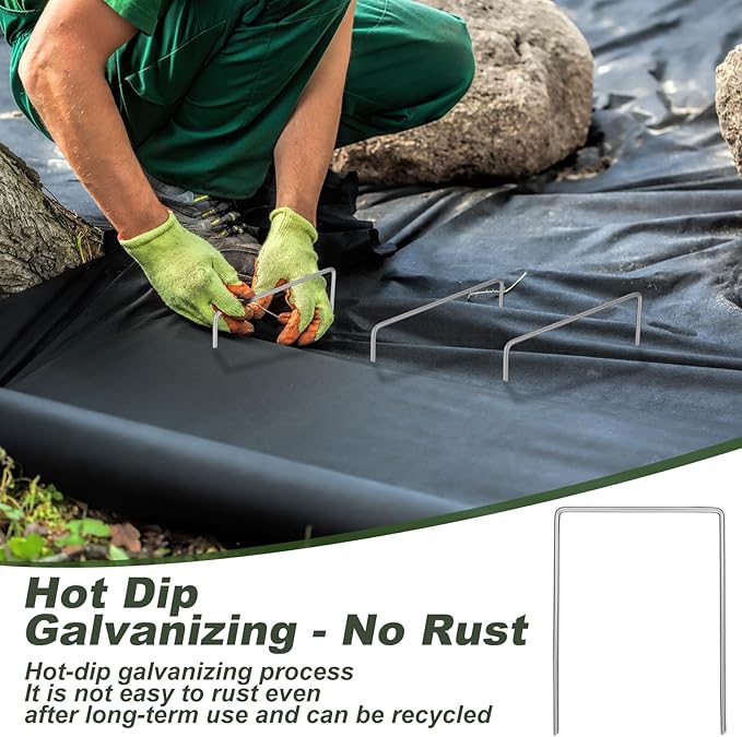 50 Pack Heavy Duty Wide Landscape Staples, 7 Gauge Galvanized Steel Turf Stakes Garden Stakes Bulk, U Type Anchor for Grass, Securing Weed Barrier Fabric, Pipes, Sod (8"x6")