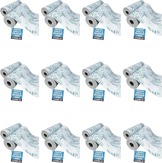 Drymate Premium Luxury Shelf & Drawer Liner, Thick Cushioned Fabric, Non-Adhesive, Absorbent, Waterproof, Slip-Resistant, Liners for Kitchen Cabinets (USA Made)(12”x59”)(24-Pack)(Light Blue)