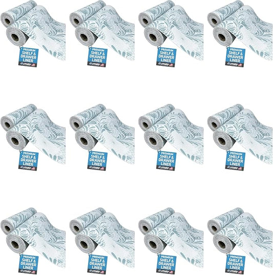 Drymate Premium Luxury Shelf & Drawer Liner, Thick Cushioned Fabric, Non-Adhesive, Absorbent, Waterproof, Slip-Resistant, Liners for Kitchen Cabinets (USA Made)(12”x59”)(24-Pack)(Light Blue)