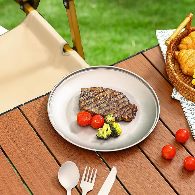 Pure Titanium Camping Plate 8.58 inch Ultralight Metal Dish Plate Outdoor Tableware