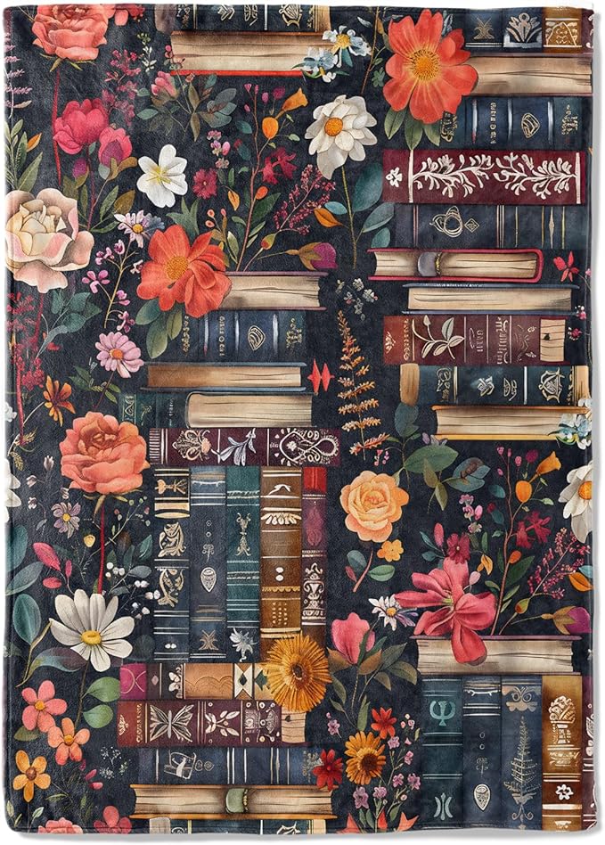 Vintage Book Fleece Blanket - 60x80in Colorful Flower Retro Throw Blankets,Soft Cozy Lightweight, Ideal for Living Room Home Rustic Decor and Kids Women Girls Spring Gifts