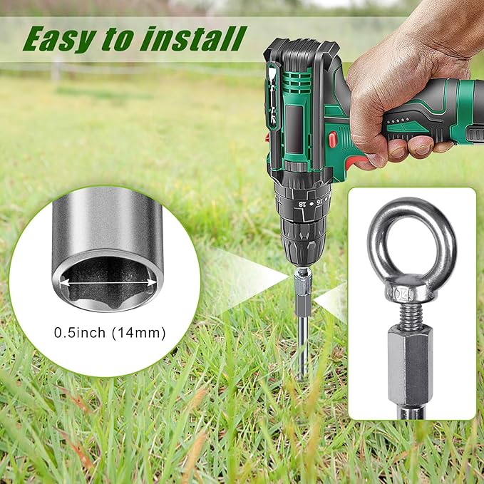 18'' Ground Anchors Screw in Heavy Duty 12mm Solid Steel, 3" Spiral Blade with Smooth Edges, Fully Welded Design for Mobile Home, Shed, Trampoline, Swing Set, Carport, Earth, Tent, 2Pack