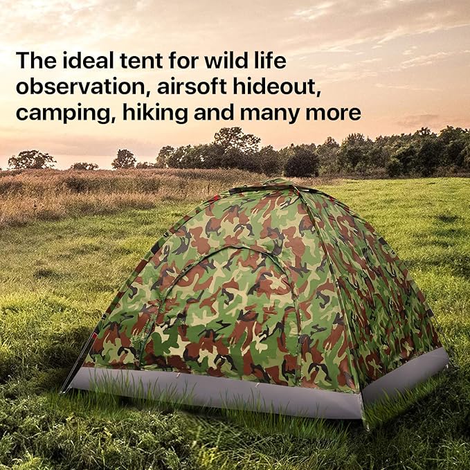Flexzion 4 Person Camping Tent, Camouflage - Large Waterproof Lightweight Family Tent with Portable Carrying Bag, Ventilation Window Mesh, Easy Setup for Trekking Hiking Hunting