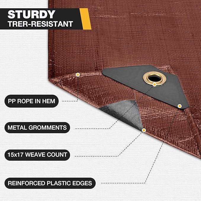 Tarp 8x10FT, 16 Mil Heavy Duty Waterproof Tarp, Large Multipurpose Cover with Brass Grommets and Reinforced Edges, UV Resistant Thick Poly Tarps for Outdoor Camping Tent Pool Car Tent