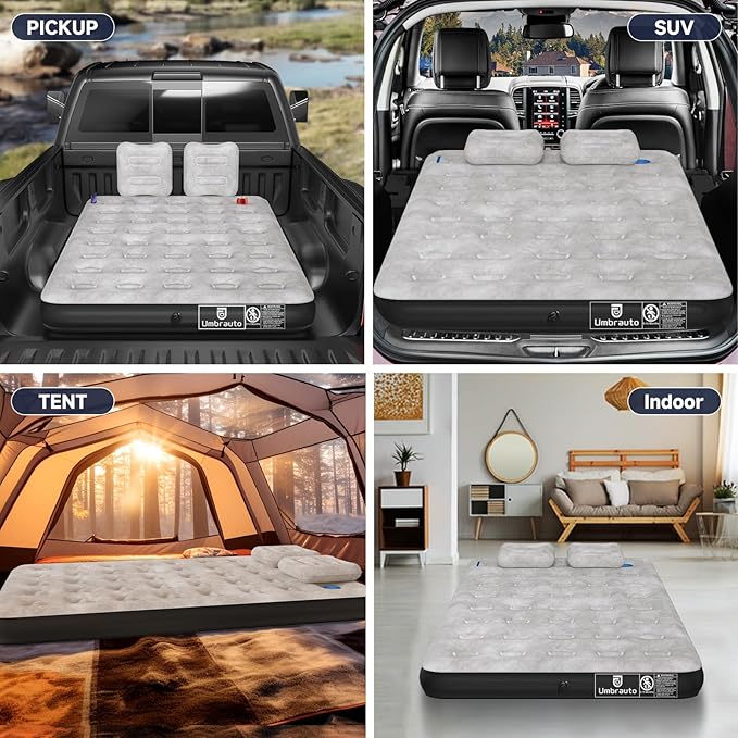 Umbrauto Air Mattress for 5.5-6.5 ft Short Bed Full-Size Trucks, Pickup Truck Airbed with Corded Pump – Ideal for Fall Camping & Outdoor Travel