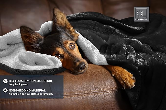 Comfort Lab Reversible Flannel Sherpa Throw Blanket - Elegant Fluffy Throw Blankets for Couch and Home Decor - Anti Pilling Non Shedding Cozy & Warm Fleece Throws - Kids/Pet (40" x 50") - Black