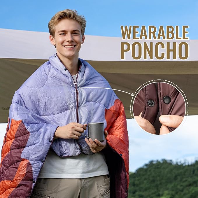 ONETIGRIS Camping Blanket,Wearable Outdoor Quilt with Recycled Thermal Insulation, Convertible to Sleeping Bag, Lightweight & Portable Travel Blanket for Camping &Hiking