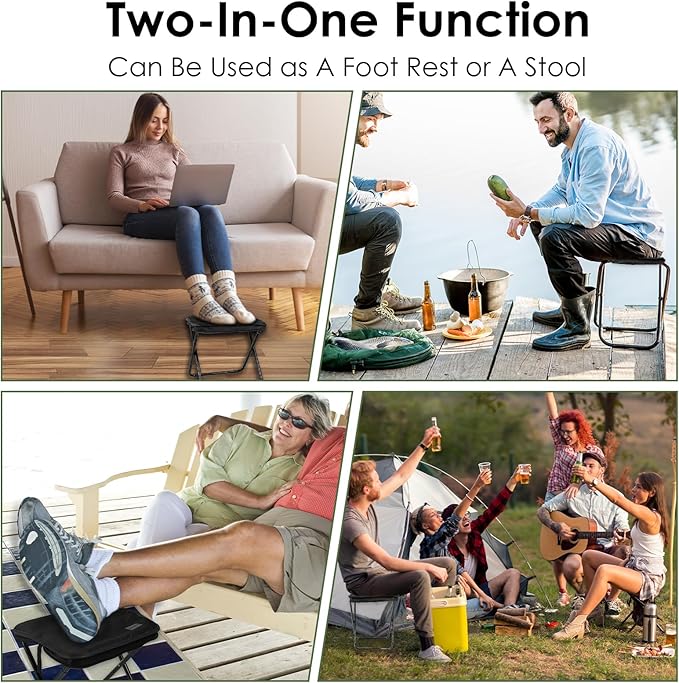 MOONCY Portable Stool, 13 Inch Small Folding Stool for Adults, Ultralight Black Camping Stools for Hiking and Fishing, Hold Up to 265 LBS